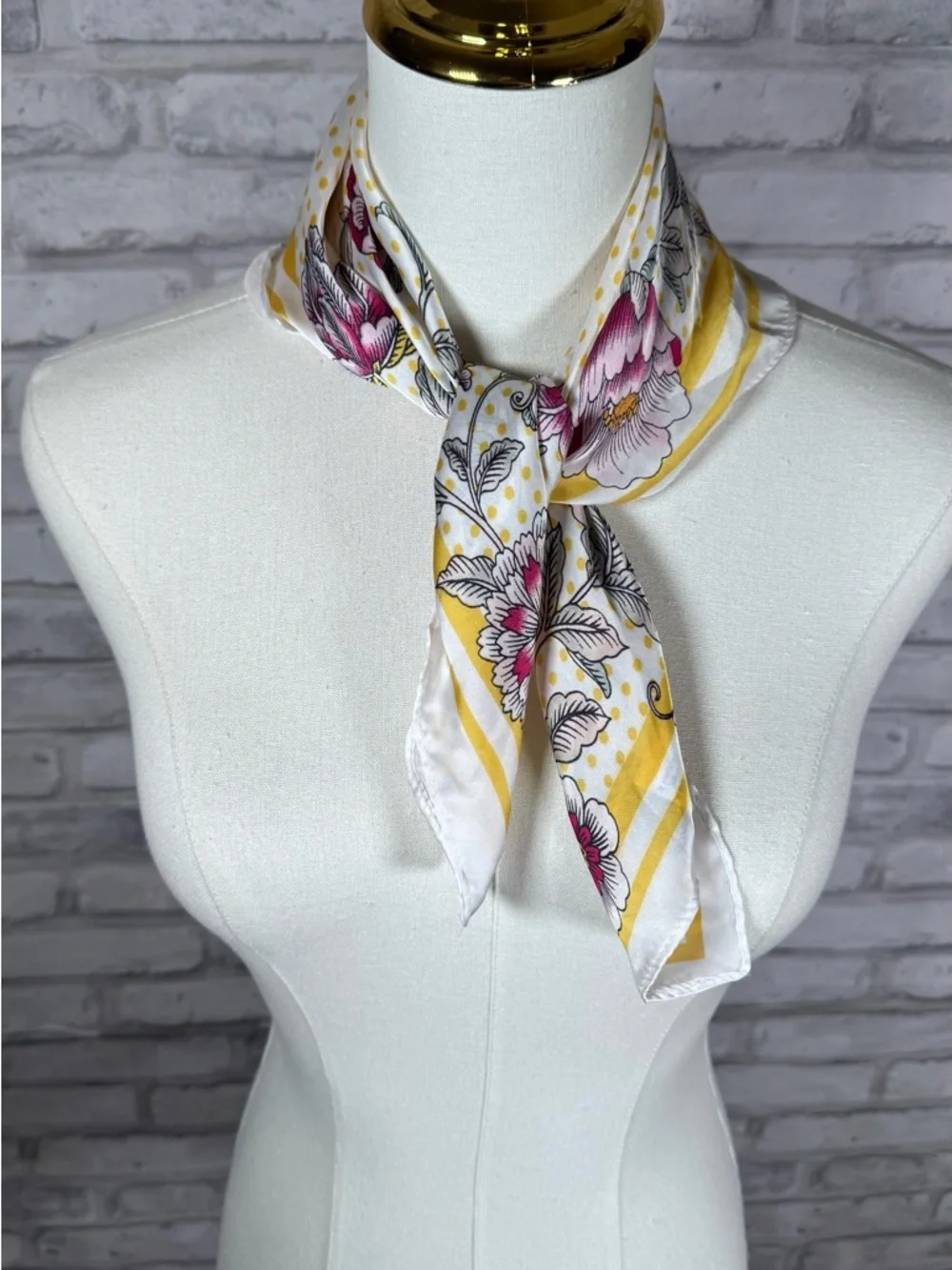 Floral Print Square Scarf in Yellow and Magenta
